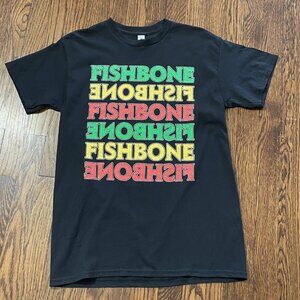 Fishbone Graphic T-Shirt Mens Medium Black Rasta Colors Retro Style Tee